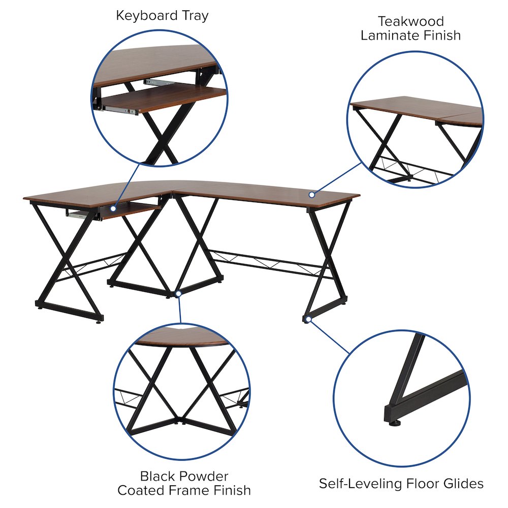 Teakwood Laminate L-Shape Computer Desk with Pull-Out Keyboard Tray. Picture 8