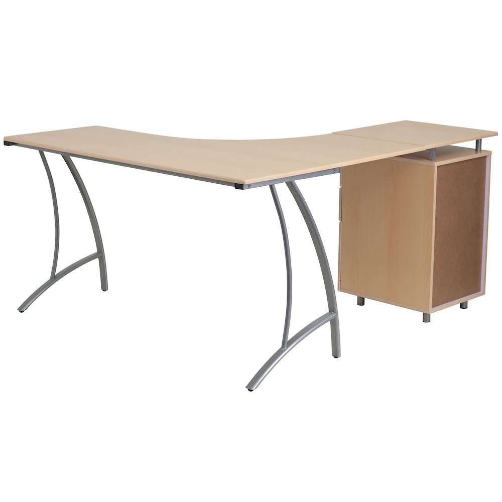 Beech Laminate L-Shape Desk with Three Drawer Pedestal. Picture 2