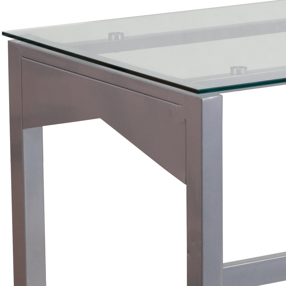 Contemporary Clear Tempered Glass Desk with Geometric Sides. Picture 3