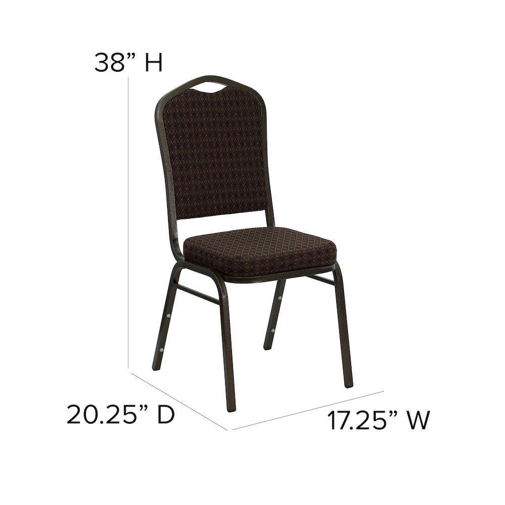 Crown Back Stacking Banquet Chair in Brown Patterned Fabric - Gold Vein Frame. Picture 6