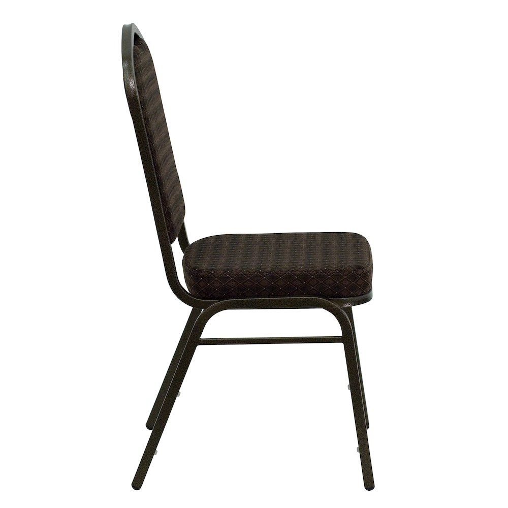 Crown Back Stacking Banquet Chair in Brown Patterned Fabric - Gold Vein Frame. Picture 9