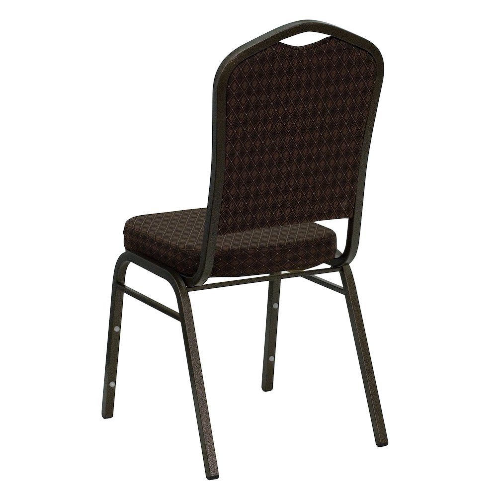 Crown Back Stacking Banquet Chair in Brown Patterned Fabric - Gold Vein Frame. Picture 7