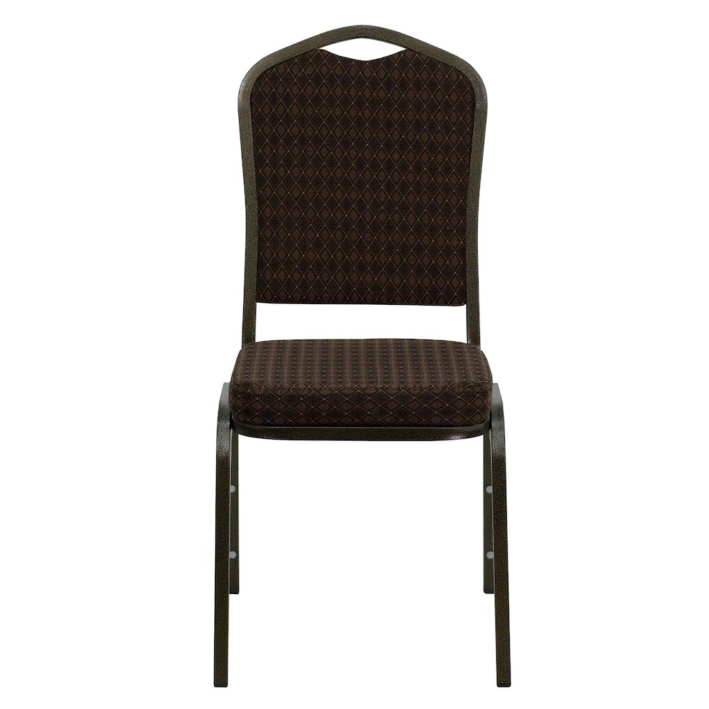 Crown Back Stacking Banquet Chair in Brown Patterned Fabric - Gold Vein Frame. Picture 10