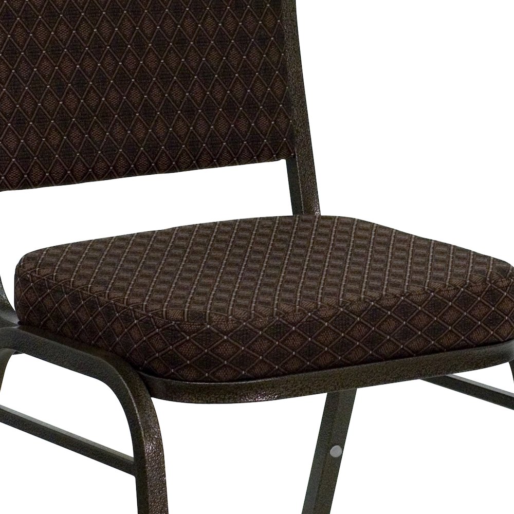 Crown Back Stacking Banquet Chair in Brown Patterned Fabric - Gold Vein Frame. Picture 13