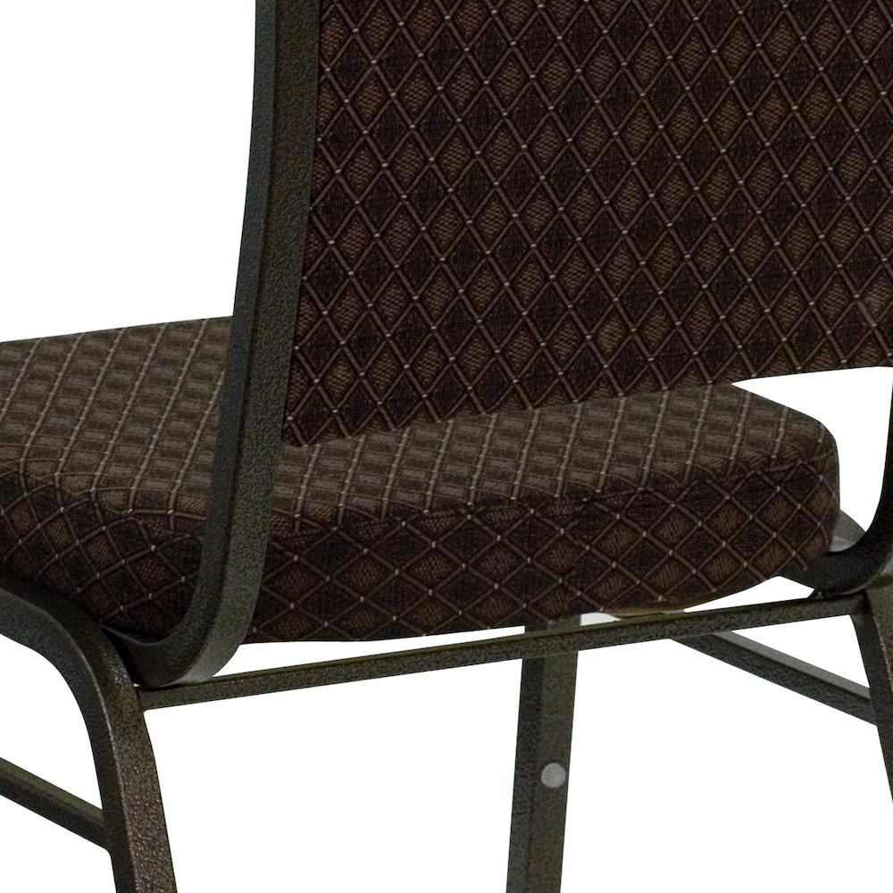 Crown Back Stacking Banquet Chair in Brown Patterned Fabric - Gold Vein Frame. Picture 11