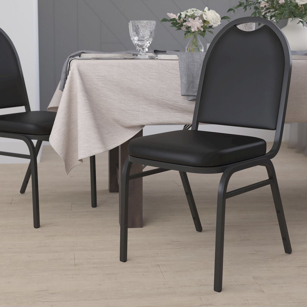 500 LB. Capacity Dome Back Stacking Banquet Chair in Black Viny. Picture 2