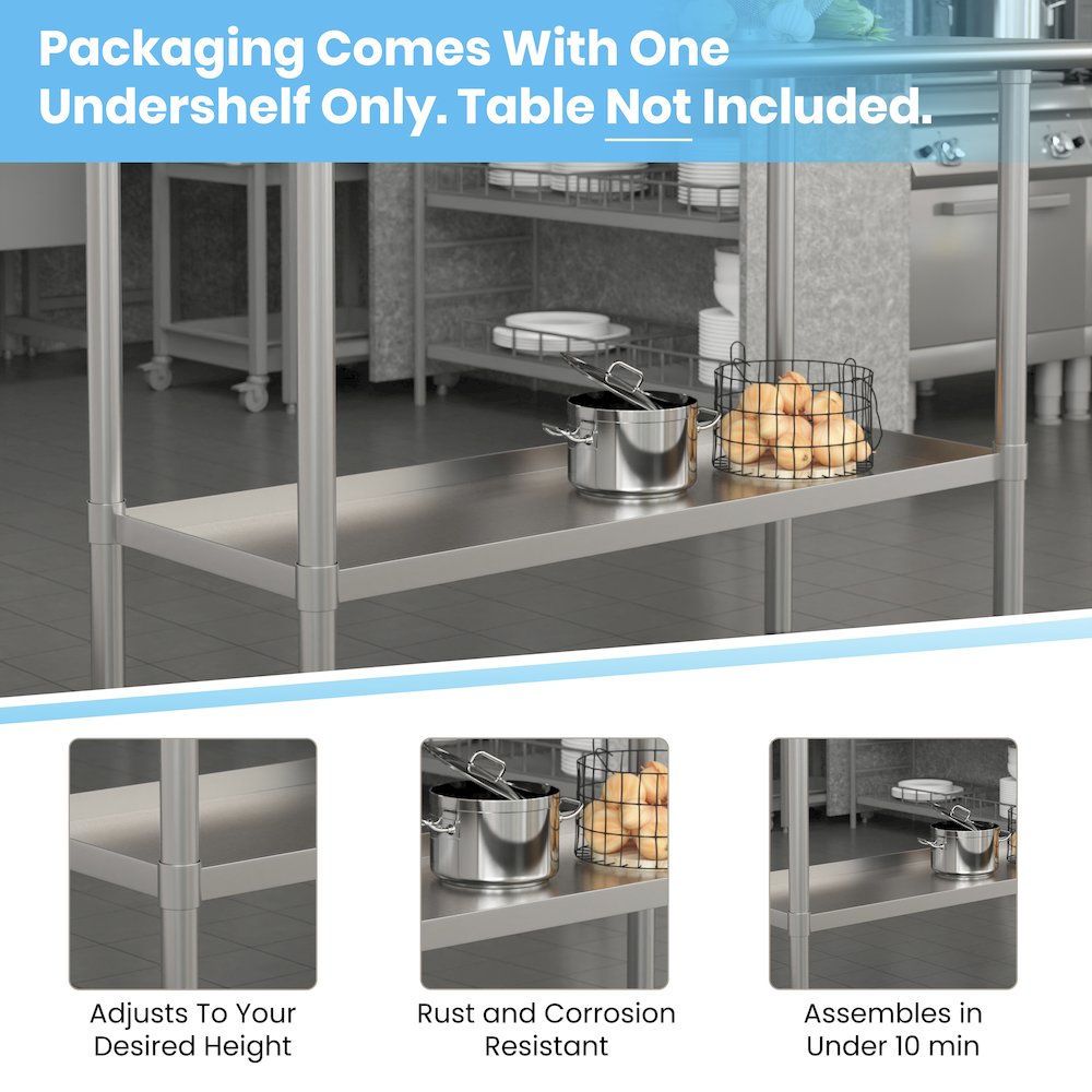 djustable Lower Shelf for 24" x 48" Stainless Steel Tables. Picture 4