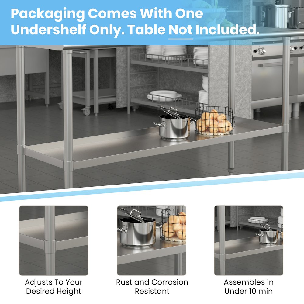 djustable Lower Shelf for 24" x 60" Stainless Steel Tables. Picture 4