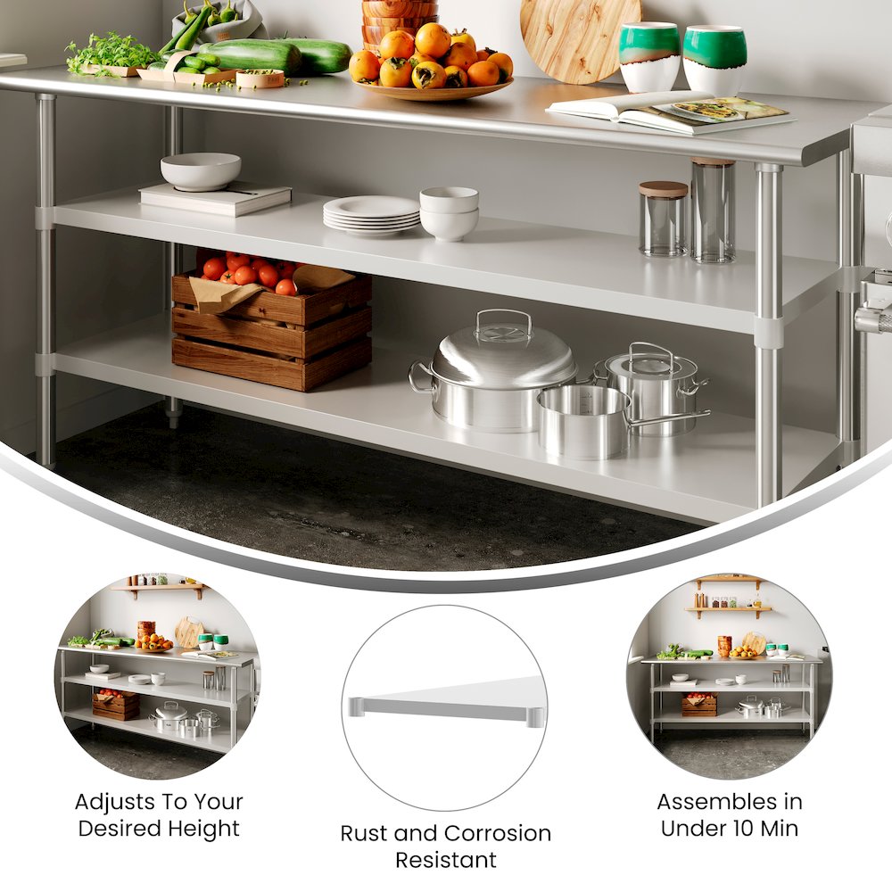Under Shelf  - Adjustable Lower Shelf for 24" x 72" Stainless Steel Tables. Picture 2