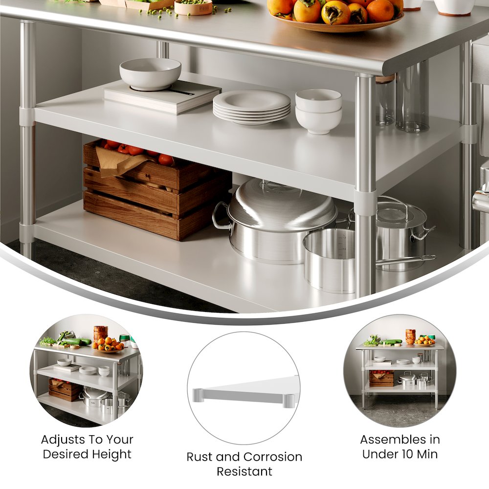 Under Shelf  - Adjustable Lower Shelf for 30" x 48" Stainless Steel Tables. Picture 2
