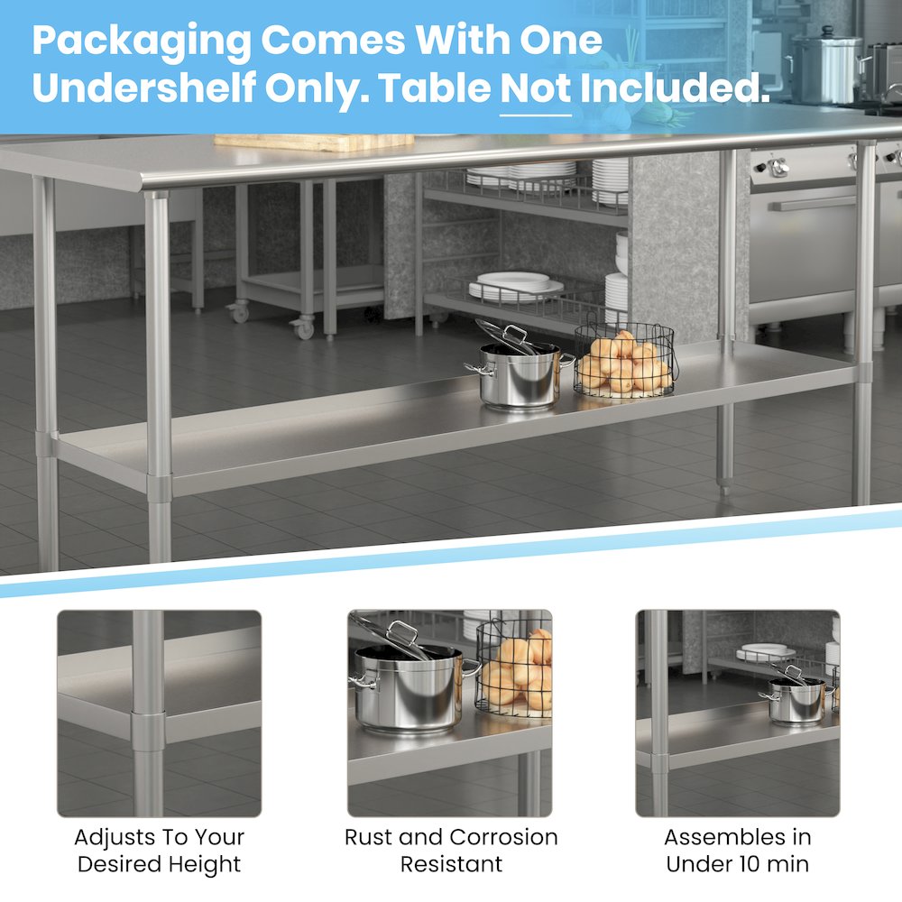 djustable Lower Shelf for 30" x 72" Stainless Steel Tables. Picture 4
