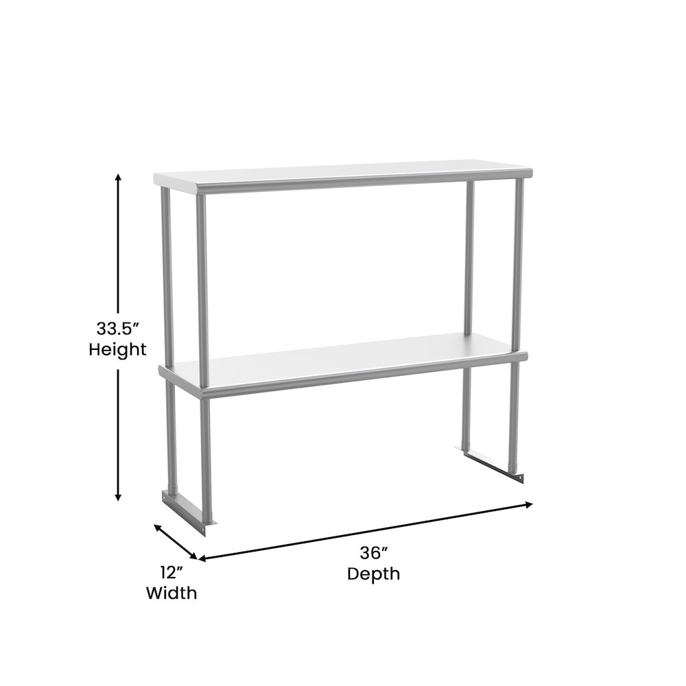 430 Stainless Steel 18 Gauge 36" x 12" Metal Kitchen Double Overshelf. Picture 5