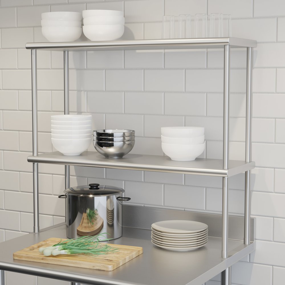 430 Stainless Steel 18 Gauge 36" x 12" Metal Kitchen Double Overshelf. Picture 3
