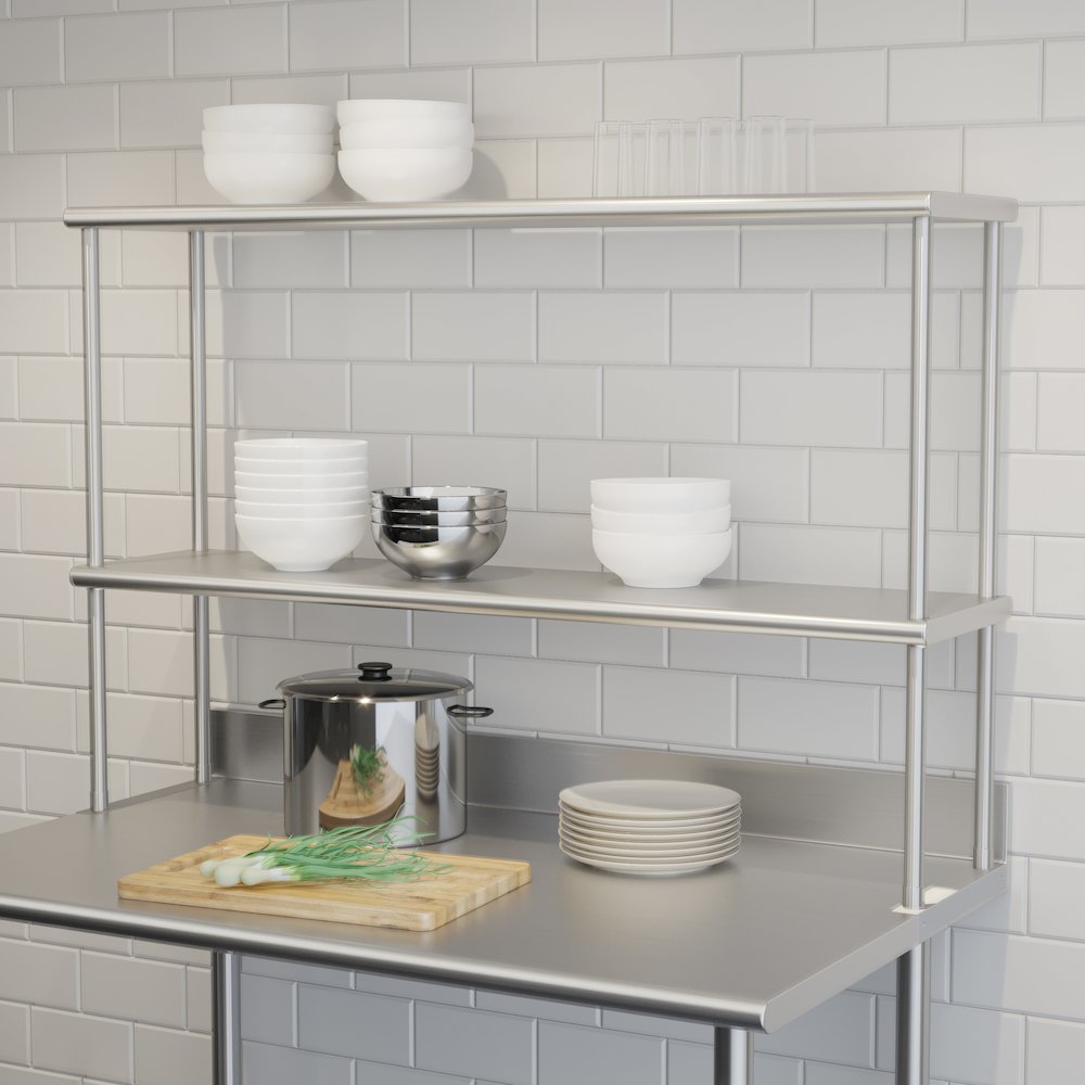 430 Stainless Steel 18 Gauge 48" x 12" Metal Kitchen Double Overshelf. Picture 3