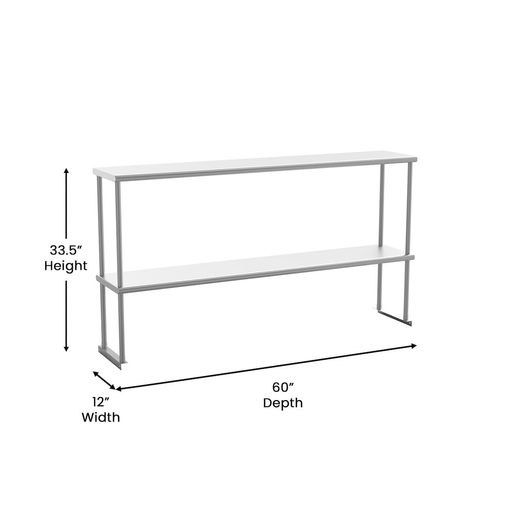 430 Stainless Steel 18 Gauge 60" x 12" Metal Kitchen Double Overshelf. Picture 5