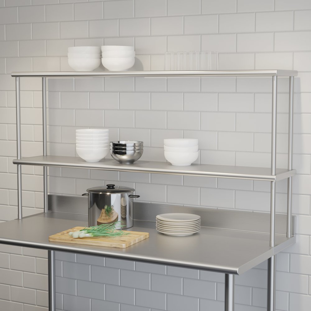 430 Stainless Steel 18 Gauge 60" x 12" Metal Kitchen Double Overshelf. Picture 3