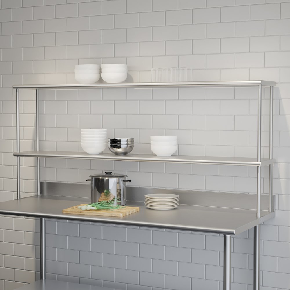 430 Stainless Steel 18 Gauge 72" x 12" Metal Kitchen Double Overshelf. Picture 3
