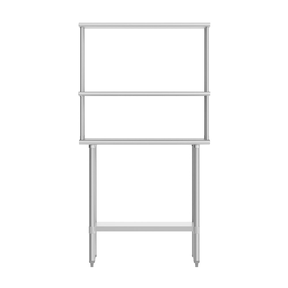 24x36 Portable Prep, Work Table with Top Shelf, Double Overshelves, Undershelf. Picture 5