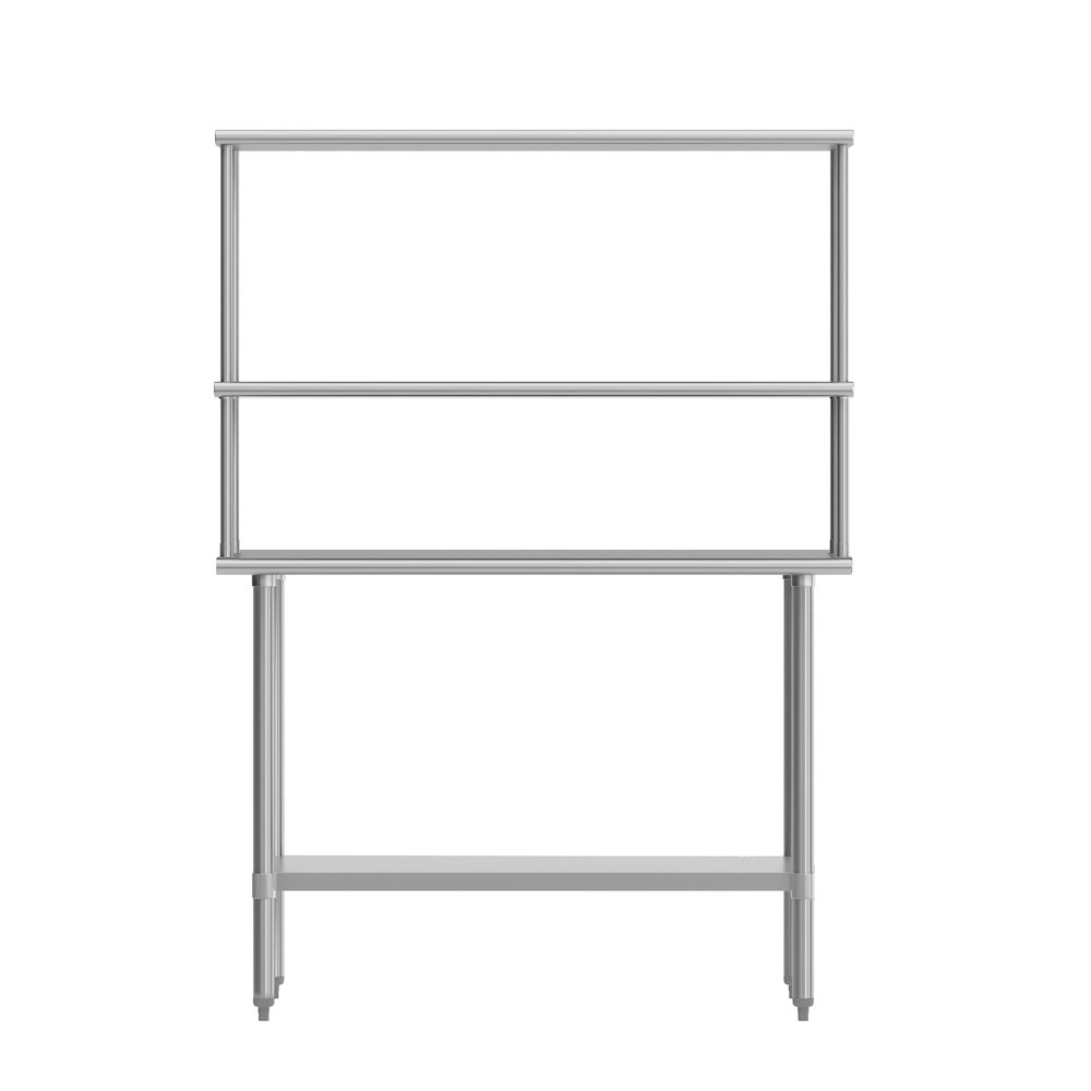 Portable Prep and Work Table with Top Shelf, Double Overshelves and Undershelf. Picture 6