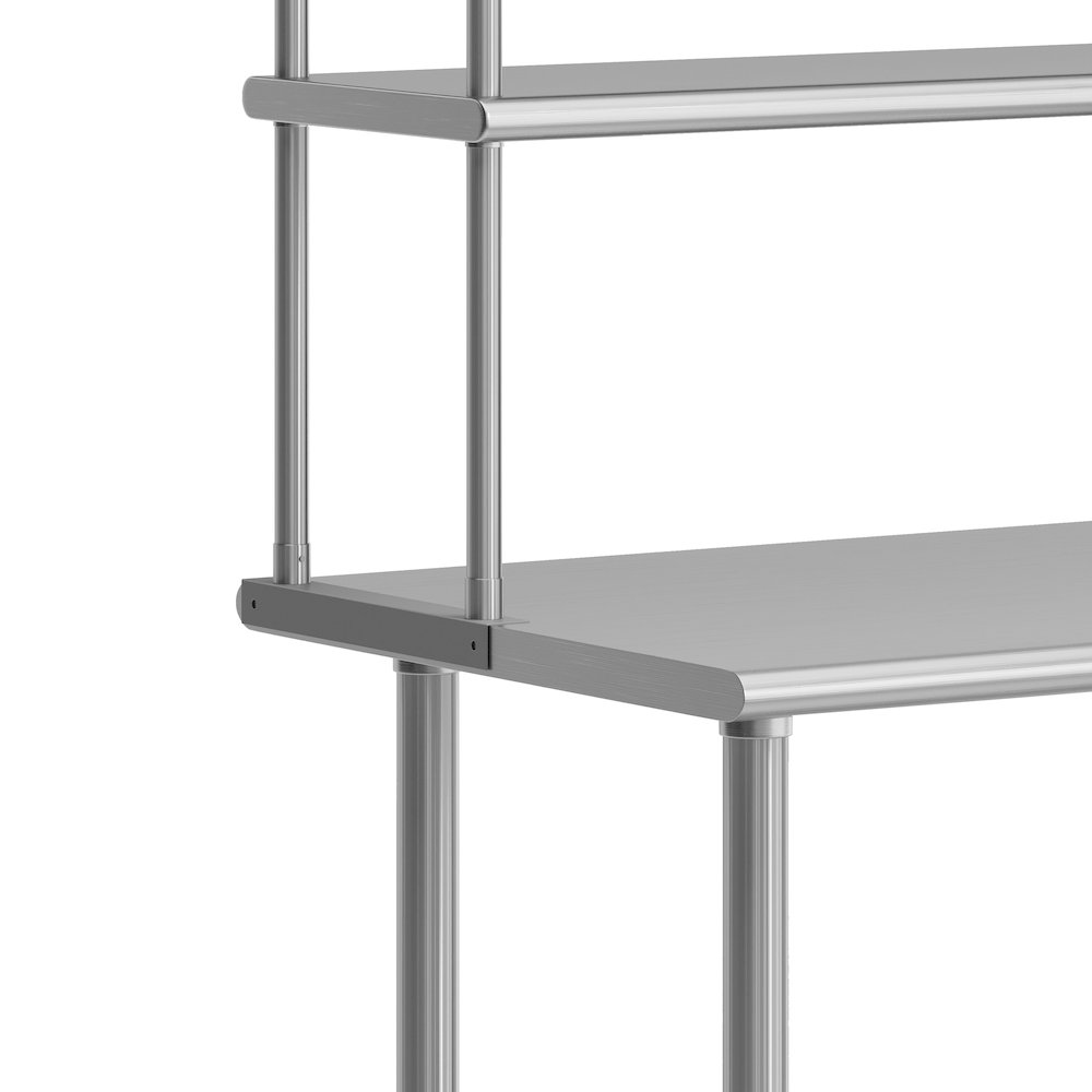Portable Prep and Work Table with Top Shelf, Double Overshelves and Undershelf. Picture 7