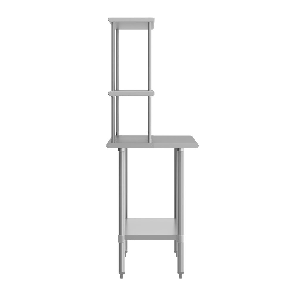 Portable Prep and Work Table with Top Shelf, Double Overshelves and Undershelf. Picture 8