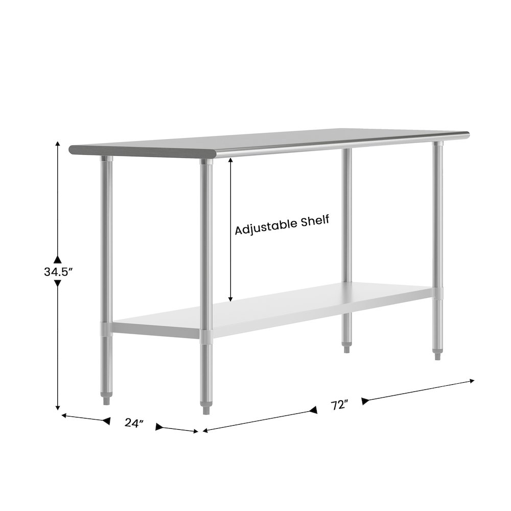 24x72 Portable Prep and Work Table with Top Shelf and Adjustable Undershelf. Picture 4