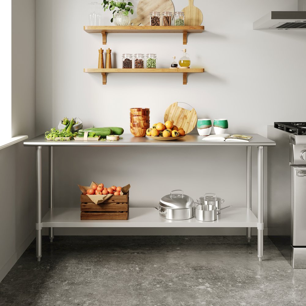 24x72 Portable Prep and Work Table with Top Shelf and Adjustable Undershelf. Picture 3