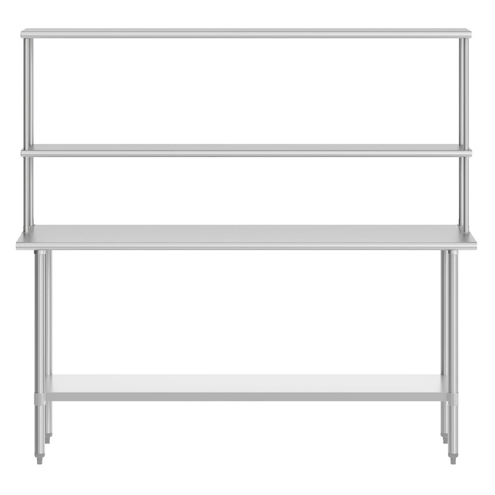24x72 Portable Prep, Work Table with Top Shelf, Double Overshelves, Undershelf. Picture 8