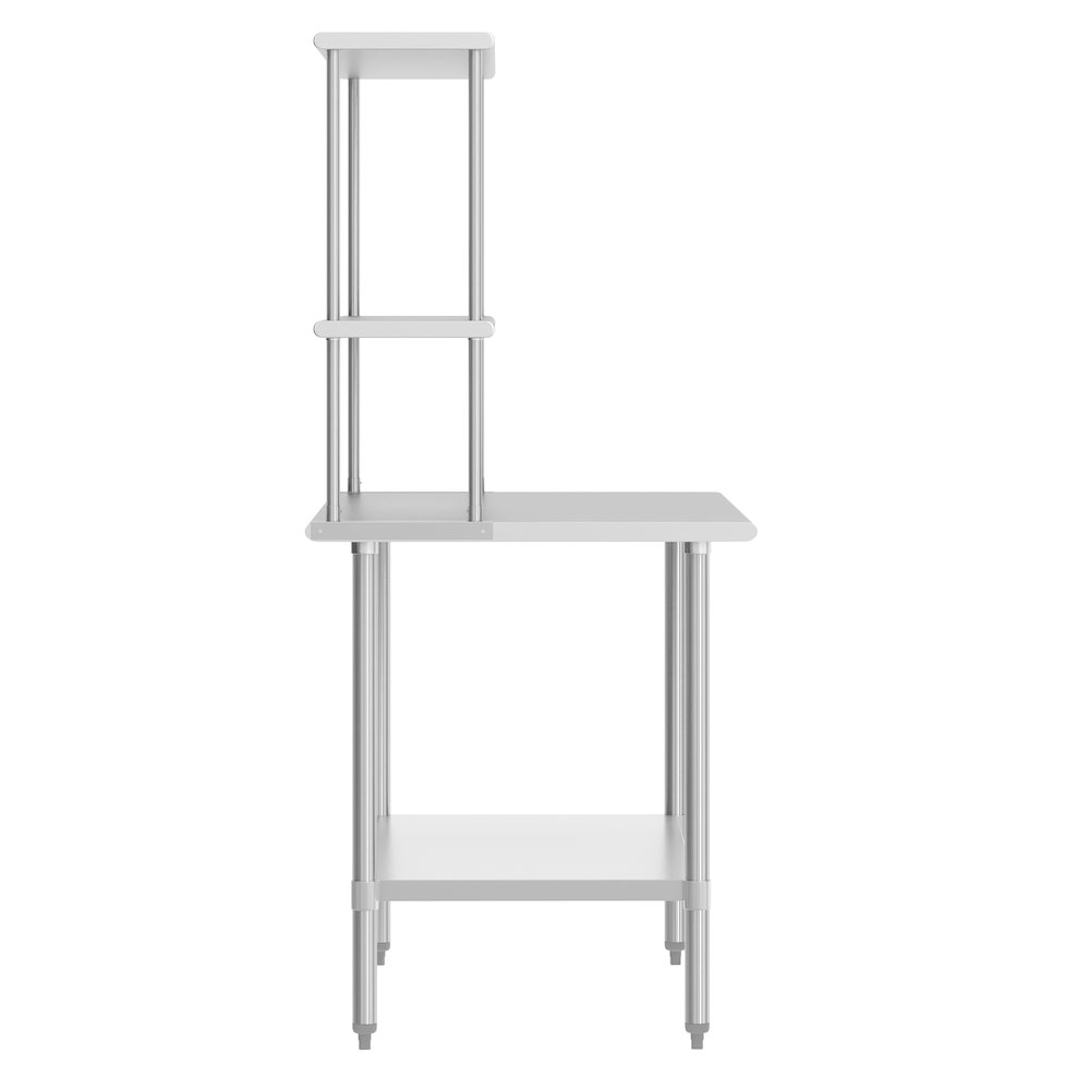 24x72 Portable Prep, Work Table with Top Shelf, Double Overshelves, Undershelf. Picture 7