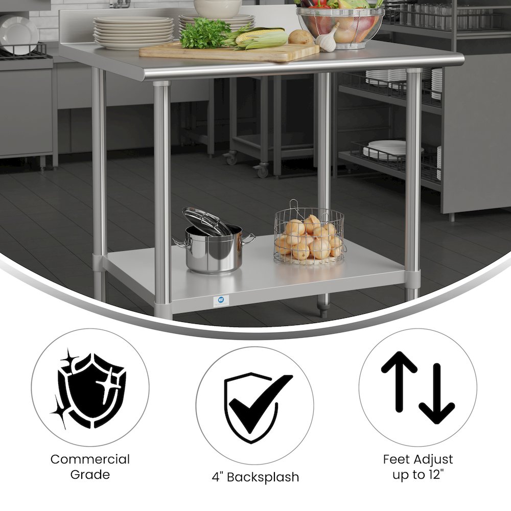 430 Stainless Steel 18 Gauge Kitchen Prep and Work Table, Stainless Steel. Picture 4