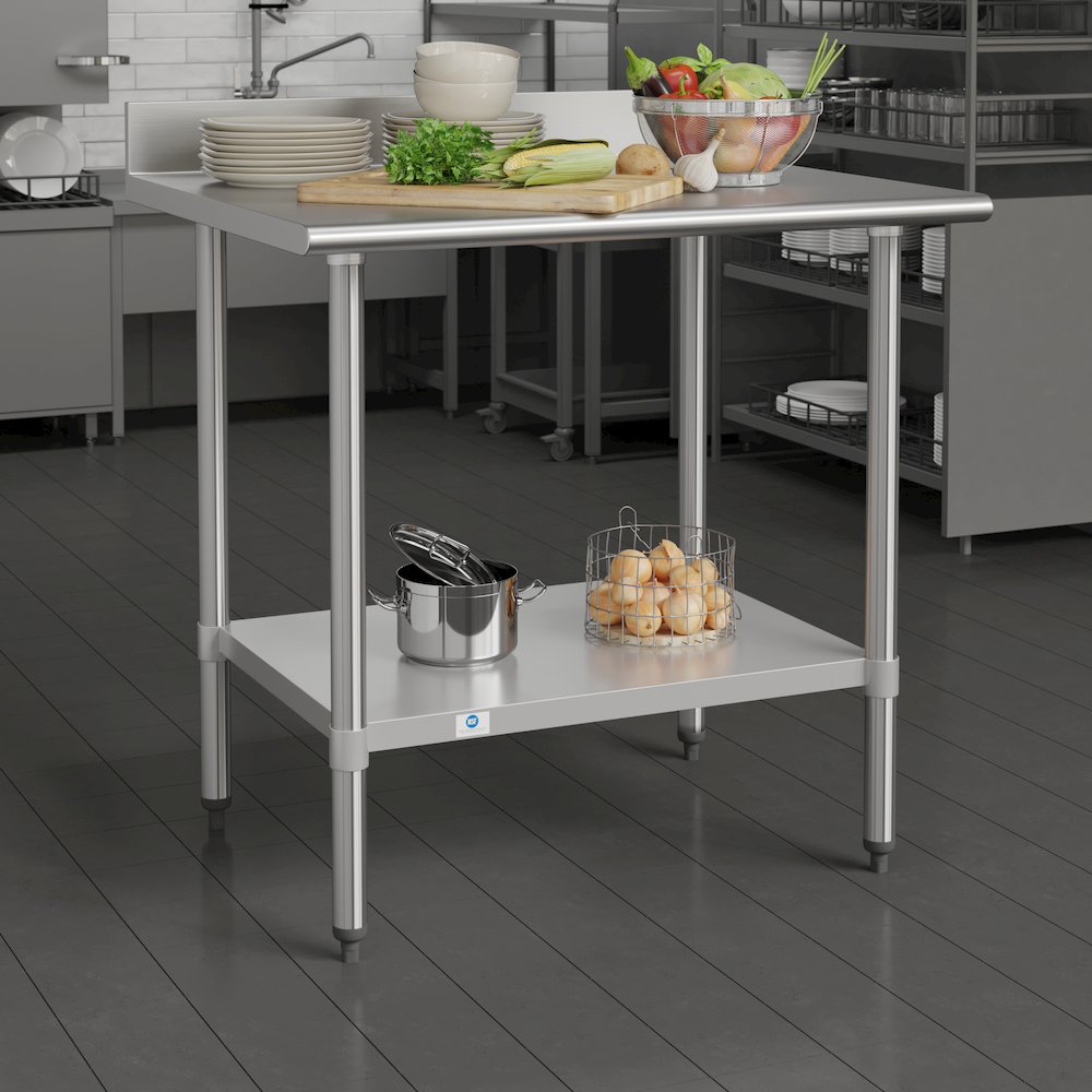 430 Stainless Steel 18 Gauge Kitchen Prep and Work Table, Stainless Steel. Picture 3