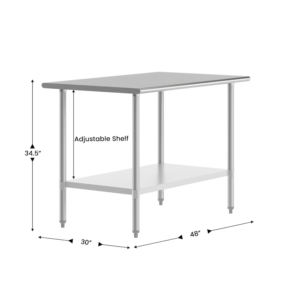 30x48 Portable Prep and Work Table with Top Shelf and Adjustable Undershelf. Picture 4