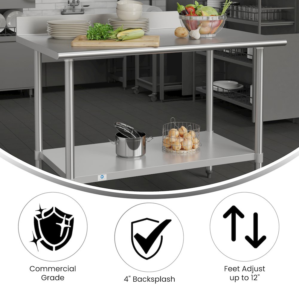 430 Stainless Steel 18 Gauge Kitchen Prep and Work Table, Stainless Steel. Picture 4