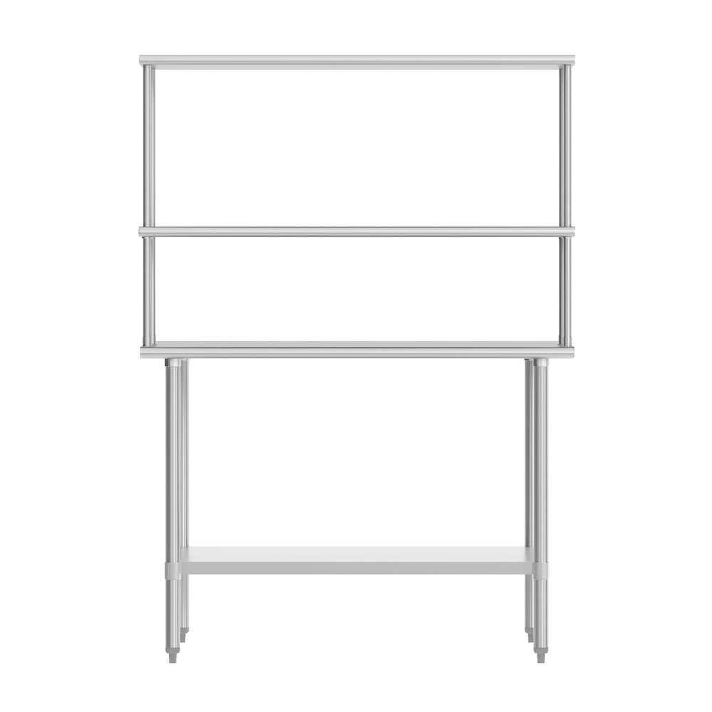 30x48 Portable Prep, Work Table with Top Shelf, Double Overshelves, Undershelf. Picture 5