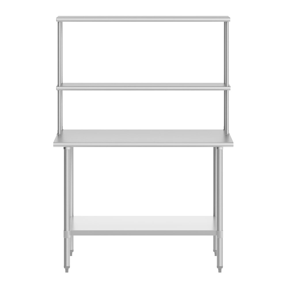 30x48 Portable Prep, Work Table with Top Shelf, Double Overshelves, Undershelf. Picture 8
