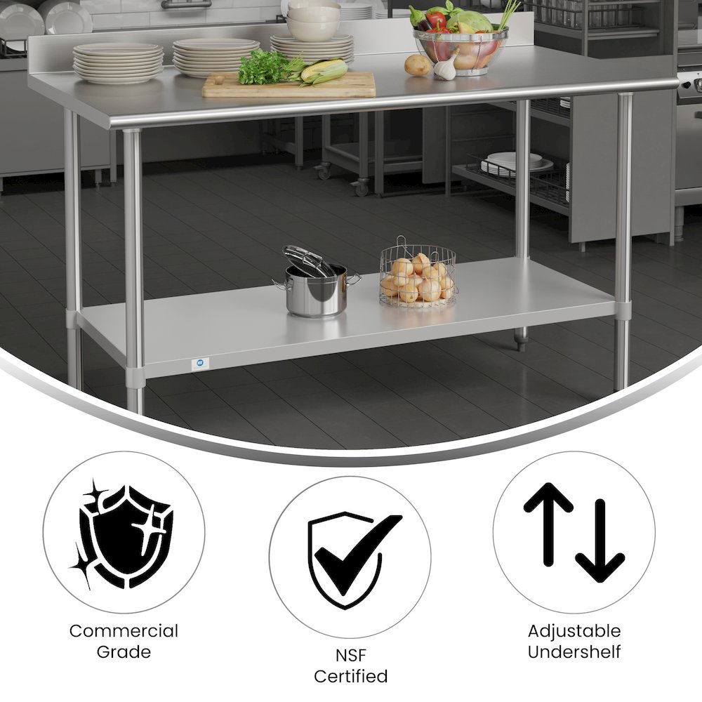 430 Stainless Steel 18 Gauge Kitchen Prep and Work Table, Stainless Steel. Picture 4