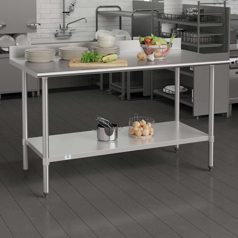 430 Stainless Steel 18 Gauge Kitchen Prep and Work Table, Stainless Steel. Picture 3