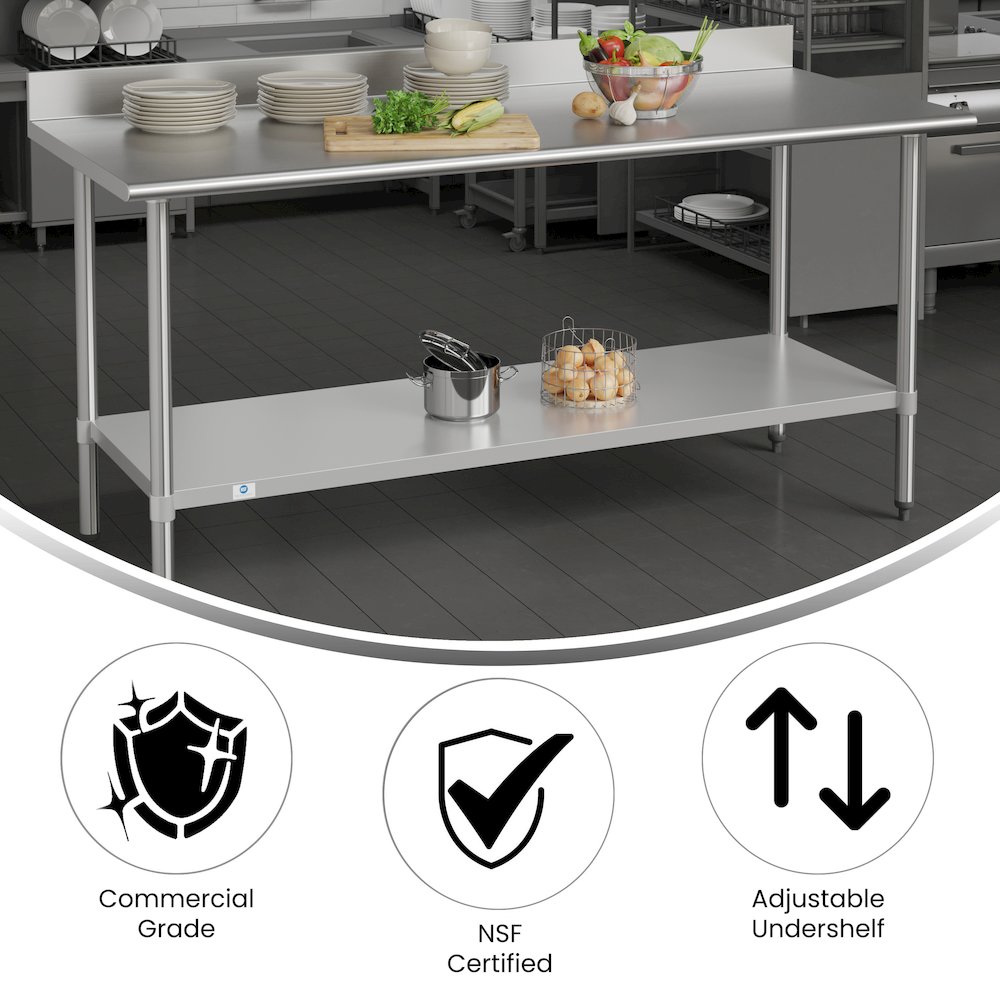 430 Stainless Steel 18 Gauge Kitchen Prep and Work Table, Stainless Steel. Picture 4