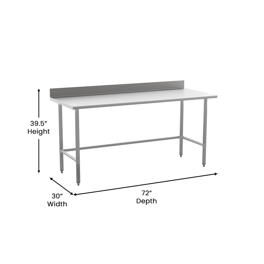 18 Gauge Open Base Kitchen Prep and Work Table with 4" Backsplash. Picture 5