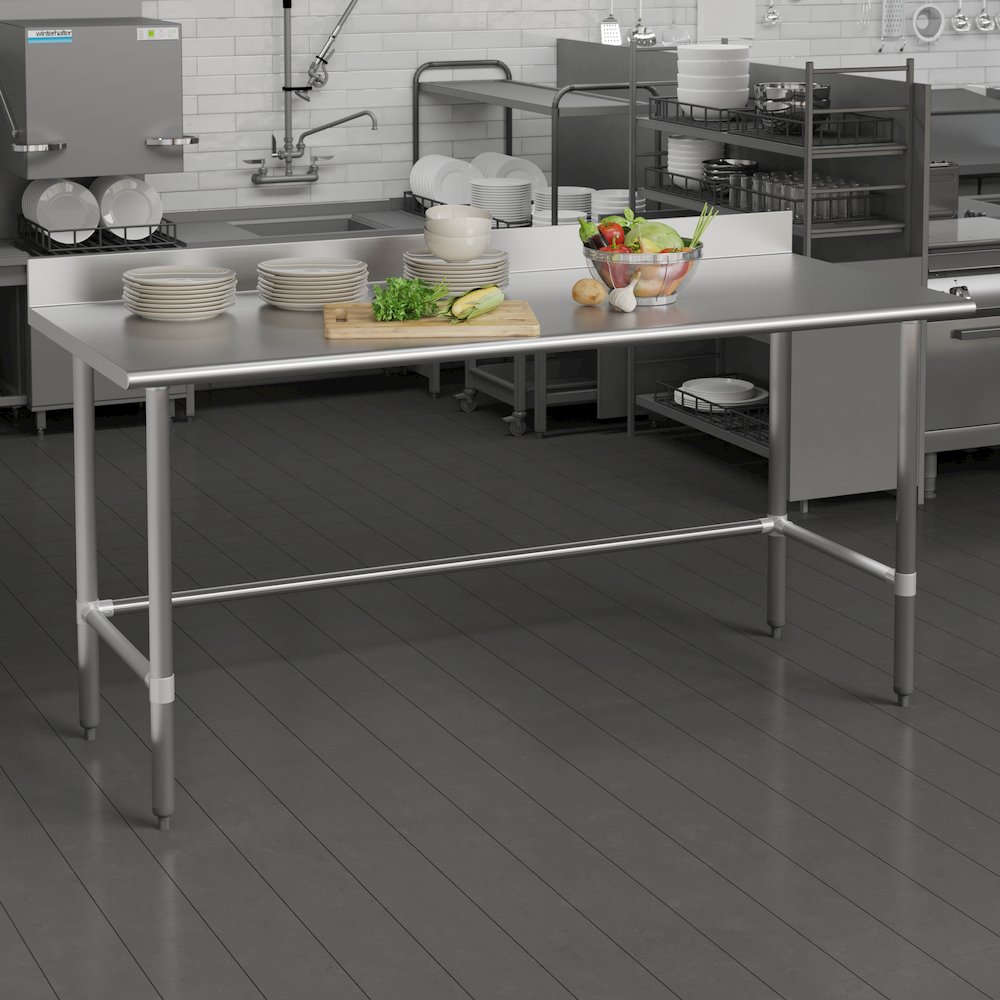 18 Gauge Open Base Kitchen Prep and Work Table with 4" Backsplash. Picture 3