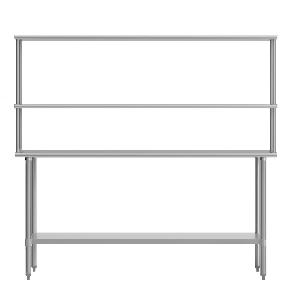 Portable Prep and Work Table with Top Shelf, Double Overshelves and Undershelf. Picture 6