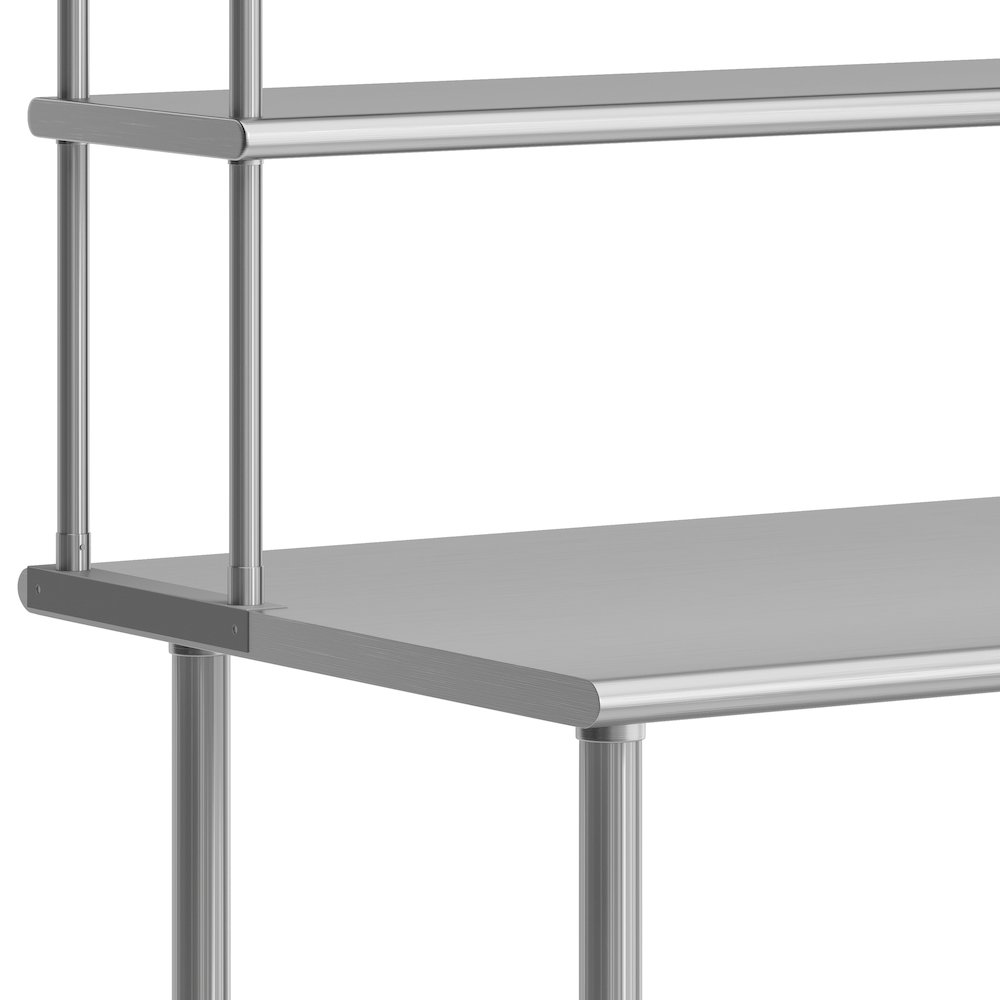 Portable Prep and Work Table with Top Shelf, Double Overshelves and Undershelf. Picture 7