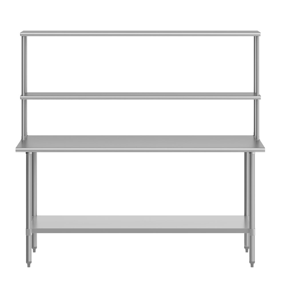 Portable Prep and Work Table with Top Shelf, Double Overshelves and Undershelf. Picture 9