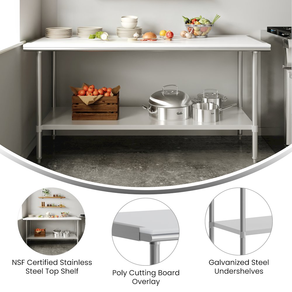 Portable Prep and Work Table with Top Shelf with Poly Cutting Board,Undershelf. Picture 4