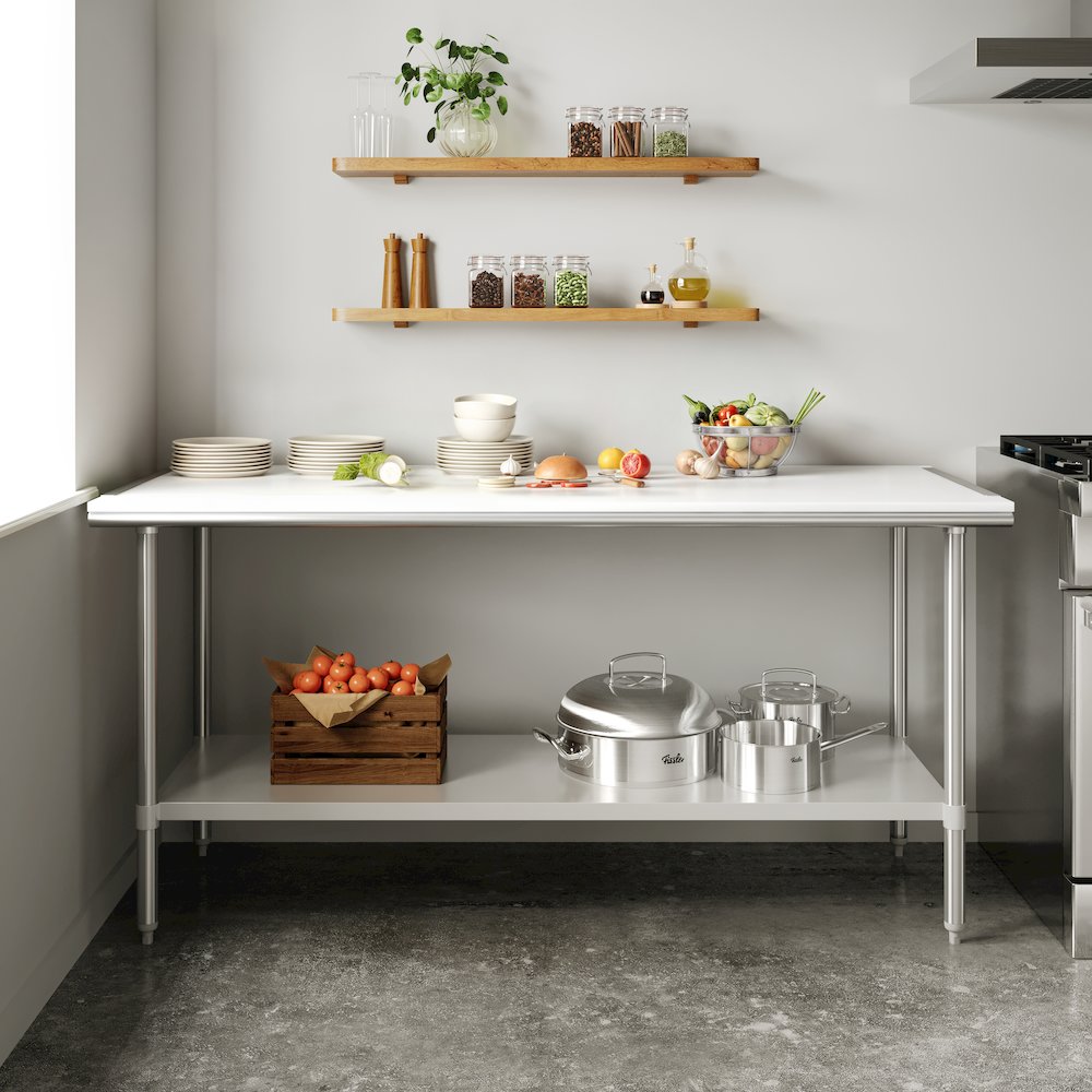 Portable Prep and Work Table with Top Shelf with Poly Cutting Board,Undershelf. Picture 3