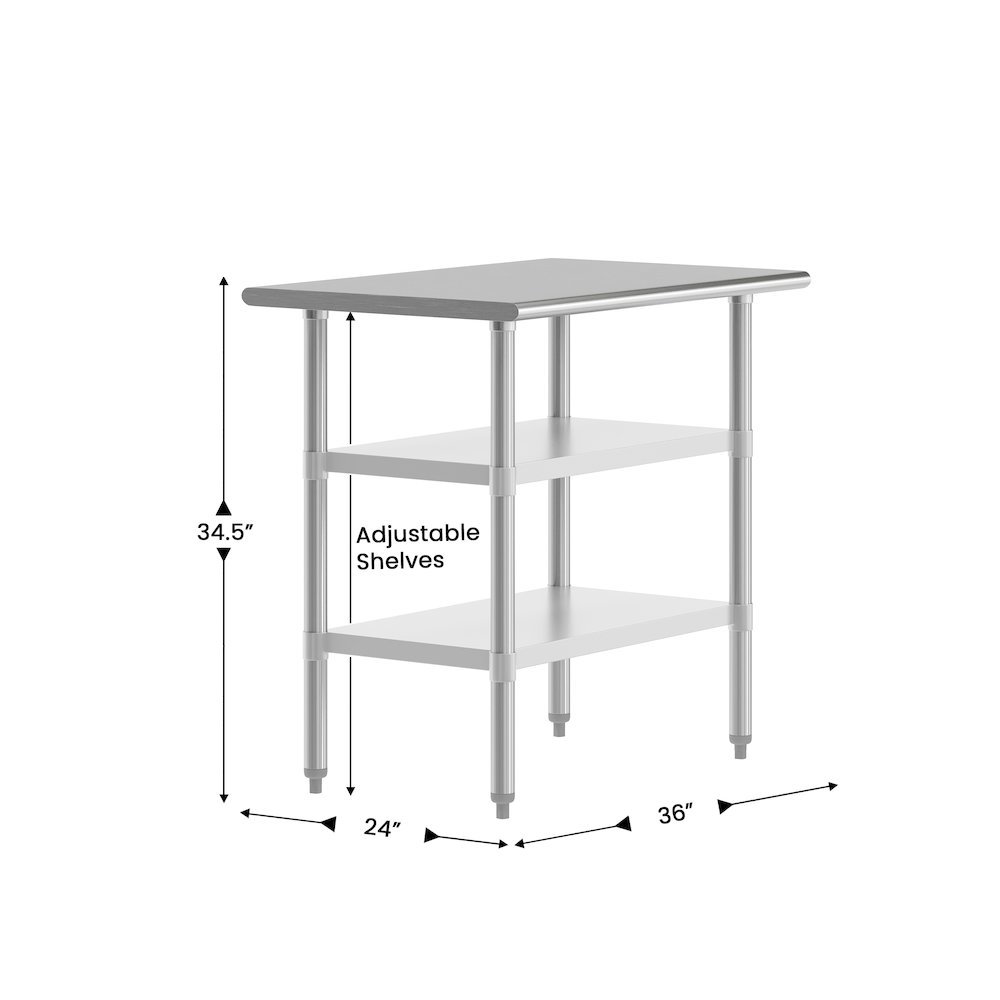 24x36 Portable Prep and Work Table with Top Shelf and 2 Adjustable Undershelves. Picture 4