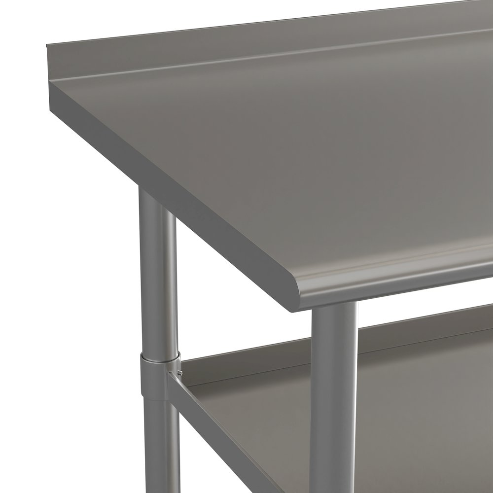 Stainless Steel 18 Gauge Work Table with 1.5" Backsplash and 2 Undershelves. Picture 6