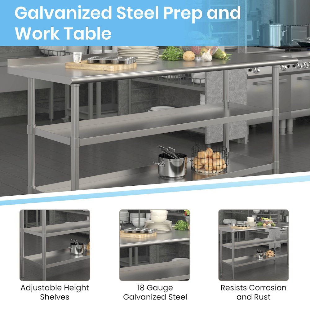 Stainless Steel 18 Gauge Work Table with 1.5" Backsplash and 2 Undershelves. Picture 4