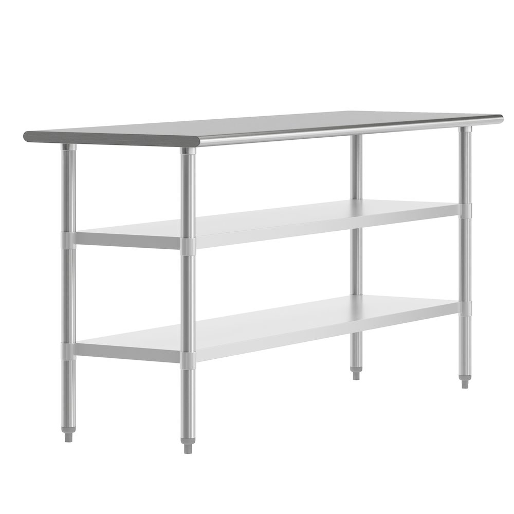 24x72 Portable Prep and Work Table with Top Shelf and 2 Adjustable Undershelves. Picture 1