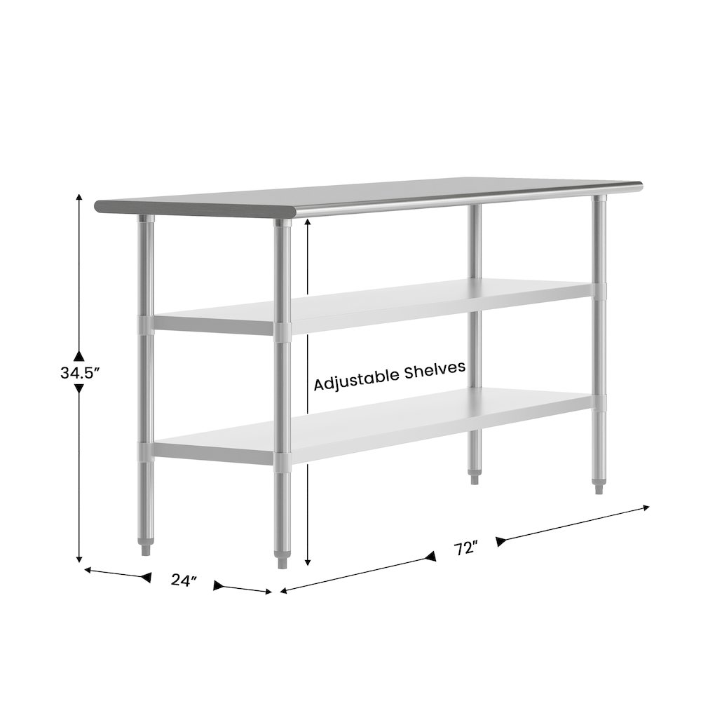 24x72 Portable Prep and Work Table with Top Shelf and 2 Adjustable Undershelves. Picture 4